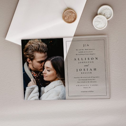 クラシック モノグラム エレガント フォト ウェディング アクリル招待状