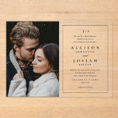 クラシック モノグラム エレガント フォト ウェディング アクリル招待状 (正面)