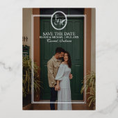クラシック モノグラム クレスト フォト セーブ・ザ・デート 箔招待状 (正面)