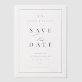 クラシック モノグラム ネイビーブルー 結婚式 Save the Date ベラム紙招待状 (正面)