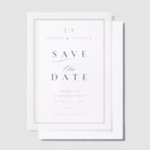 クラシック モノグラム ネイビーブルー 結婚式 Save the Date ベラム紙招待状 (オフセット)