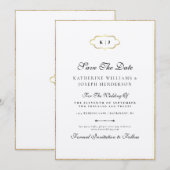 クラシック モノグラム ロマンチック カリグラフィー セーブ・ザ・デート 招待状 (正面/裏面)