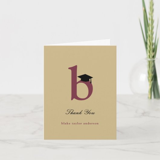 クラシック モノグラム B 卒業帽 フォト モダン サンキューカード (正面)