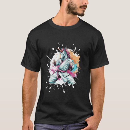 クラシック ユニコーン 空手道 動物 ファイター 柔道 Tシャツ (正面)