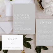 クラシック ライトグレー & ホワイト エレガント スタイル ウェディング 招待状
