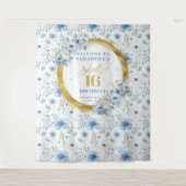 クラシック ライトブルー スイート シックスティーン ゴールド グリッター ウォール タペストリー (正面)