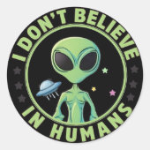 クラシック ラウンド ステッカー – 宇宙人のキャラクター (正面)