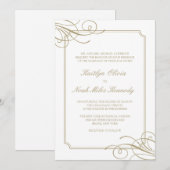 クラシック ラグジュアリー ゴールド エレメント & フレーム ウェディング 招待状 (正面/裏面)