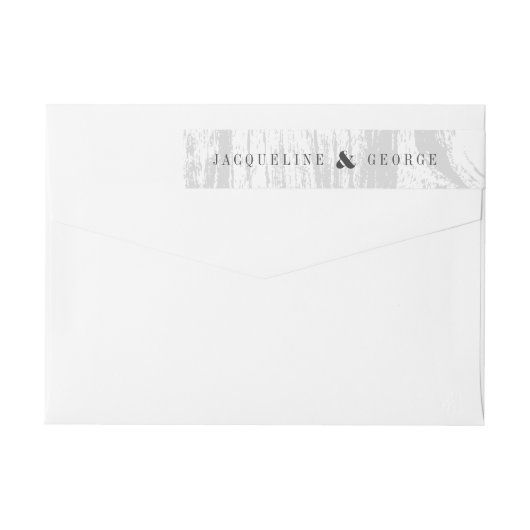 クラシック ラスティック ウッドグレイン ホワイト ウィンター ウェディング ラップアラウンドラベル (裏面)