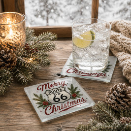 クラシック ルート66 クリスマス ドリンク デコレーション ガラスコースター
