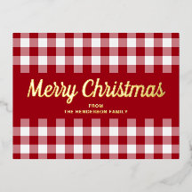クラシック レッド ギンガム クリスマス 手書き風 ゴールド