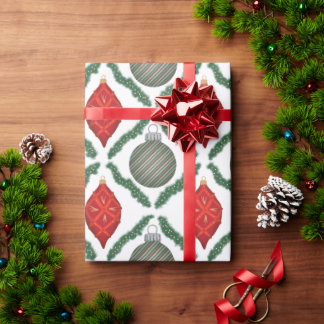 クラシック レッド クリスマス オーナメント ギフト包装紙 ラッピングペーパー