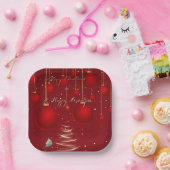 クラシック レッド クリスマス オーナメント クリスマス ペーパープレート (パーティー)
