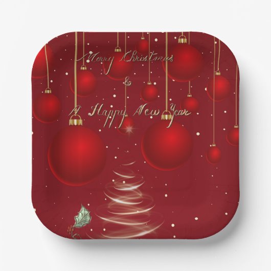 クラシック レッド クリスマス オーナメント クリスマス ペーパープレート (正面)