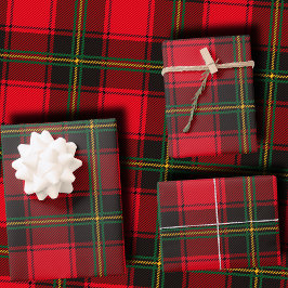 クラシック レッド＆グリーン クリスマス タータンチェック ラッピングペーパーシート