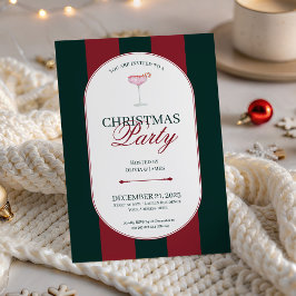 クラシック レッド グリーン ストライプ クリスマス インビテーション