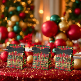 クラシック レッド&グリーン タータン「メリークリスマス」ギフトボックス フェイバーボックス