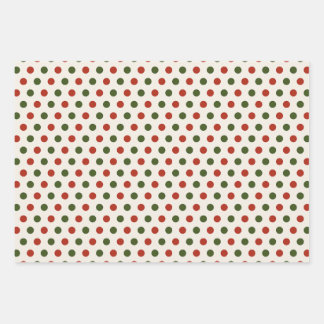 クラシック レッド&グリーン ポルカドット クリスマス ギフト包装紙 ラッピングペーパーシート