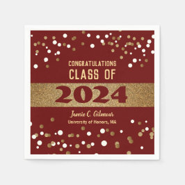 クラシック・レッド・ゴールド・クラス・オブ・2024・ネーム・グラデュエーション スタンダードカクテルナプキン