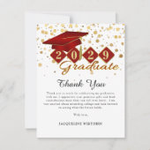 クラシック レッド ゴールド 卒業写真 サンキューカード (正面)