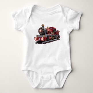 クラシック レッド スチーム トレイン - 冒険の子供Tシャツ ベビーボディスーツ