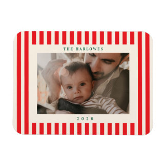 クラシック レッド ストライプ 1枚の写真 クリスマス ホリデー マグネット
