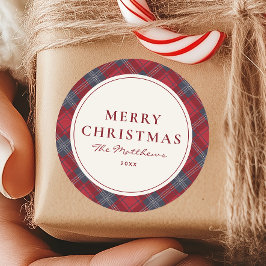 クラシック レッド ネイビー ターターンのメリークリスマス ラウンドシール
