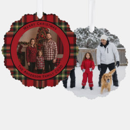 クラシック レッド バッファロー プラッド クリスマス 2枚の写真入り オーナメントカード
