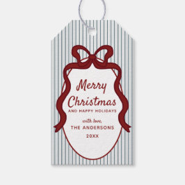クラシック レッド ブルー ストライプ リボン フレーム クリスマス ギフトタグ