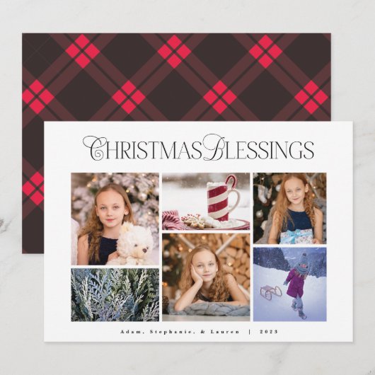クラシック レッド プラッド クリスマスの祝福 写真カード シーズンカード (正面/裏面)