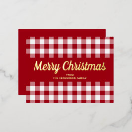 クラシック レッド プラッド クリスマス ゴールド 箔シーズンポストカード
