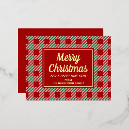 クラシック レッド プラッド スクリプト クリスマス ゴールド 箔シーズンポストカード