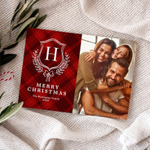 クラシック レッド プラッド モノグラム 写真 クリスマス