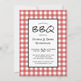 クラシック レッド＆ホワイト ギンガム柄 BBQ ピクニック パーティー 招待状