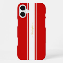 クラシック レッド ホワイト レーシング ストライプ ゴールド モノグラム iPhone 16 PLUSケース