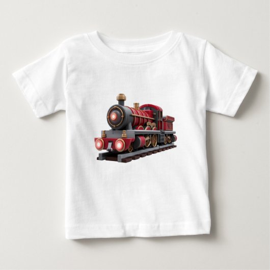 クラシック レッド 蒸気機関車 - 子供用冒険Tシャツ ベビーTシャツ (正面)