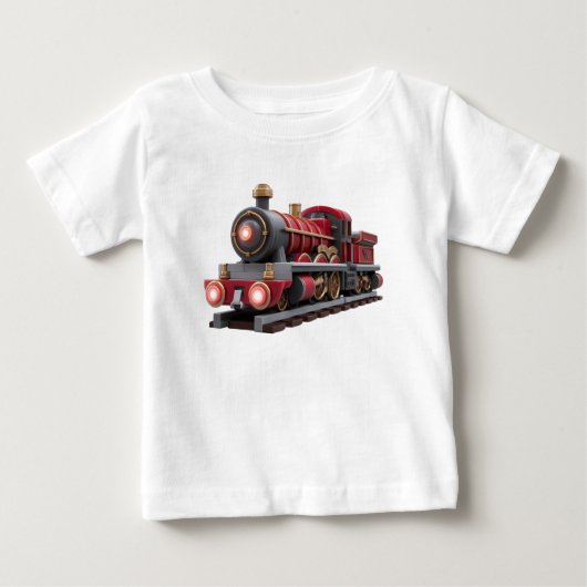 クラシック レッド 蒸気機関車 – 子供用冒険Tシャツ ベビーTシャツ (正面)