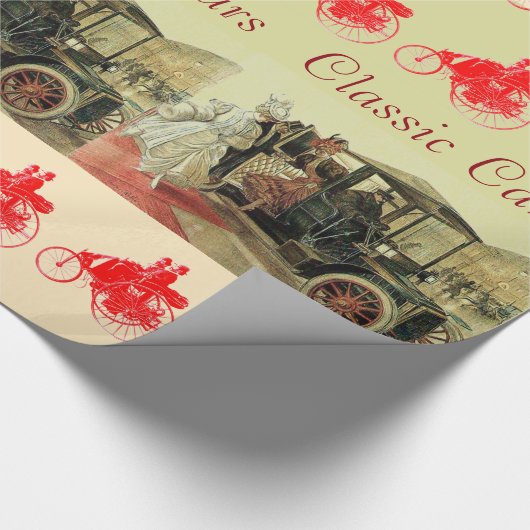 クラシック、レディースレッドエレガントヴィンテージ車 ラッピングペーパー (角)