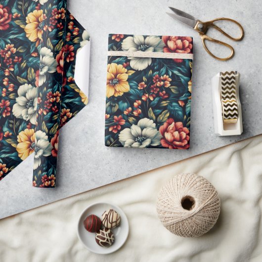 クラシック ローズ フラワー ラッピングペーパー すべてのギフトに (クラフト)