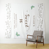 クラシック ワイルドフラワー & バタフライ スイート シックスティーン パーティー タペストリー (インサイチュ(横))