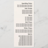 クラシック ワイン & グレープス, レストラン スリムライン メニュー (裏面)