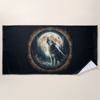 クラシック、ヴィンテージウルフ&ムーン ビーチタオル