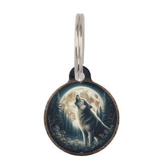 クラシック、ヴィンテージウルフ&ムーン ペット　ネームタグ