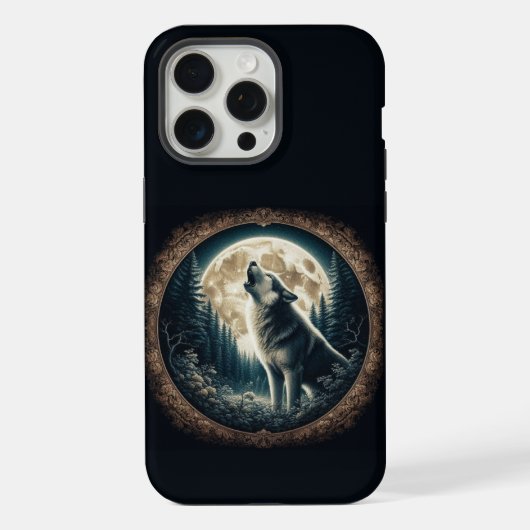 クラシック、ヴィンテージウルフ&ムーン iPhoneケース (裏面)