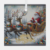 クラシック/ヴィンテージクリスマスサンタ&トナカイ ガラスオーナメント (裏面)