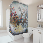 クラシック/ヴィンテージクリスマスサンタ&トナカイ シャワーカーテン (インサイチュ)