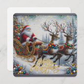 クラシック/ヴィンテージクリスマスサンタ&トナカイ シーズンカード (正面/裏面)