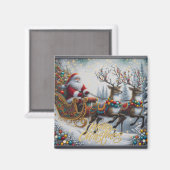 クラシック/ヴィンテージクリスマスサンタ&トナカイ マグネット (正面/裏面)