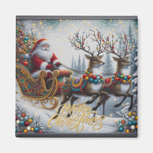 クラシック/ヴィンテージクリスマスサンタ&トナカイ マグネット (正面)