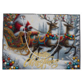 クラシック/ヴィンテージクリスマスサンタ&トナカイ ラージペーパーバッグ (裏面)